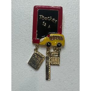 Cookie Lee #1 Teacher Lapel Pin with Dangling School Items